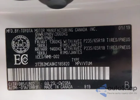 2019 Lexus Rx 350 from USA, damaged, VIN 2T2BZMCA8KC185820
